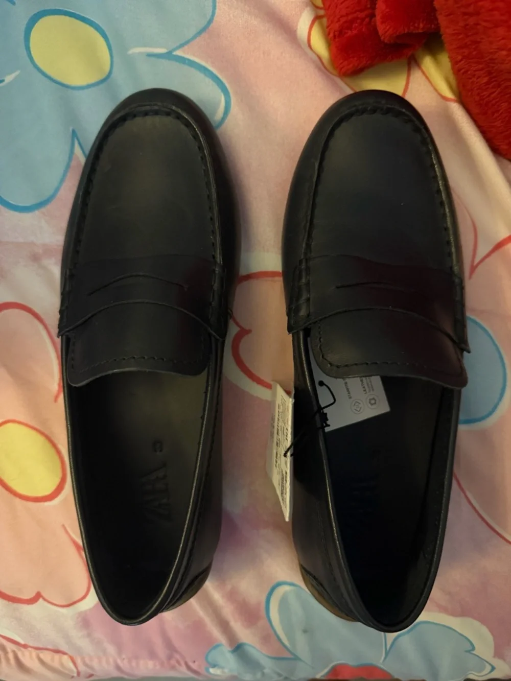 ZARA Men's Black Leather Slip-On Penny Loafers